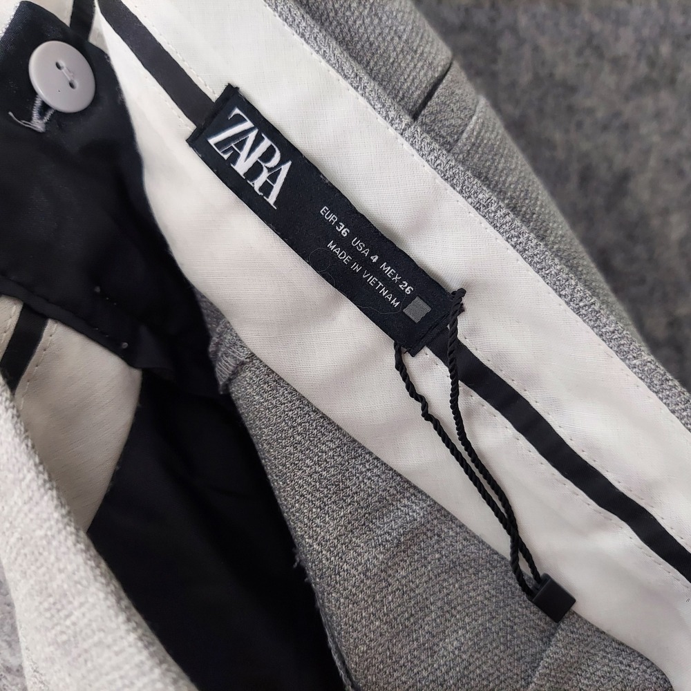NWOT Zara Women Dress Pants 4 Gray Crop Straight Leg Trouser Woven Flat Front - Picture 9 of 11